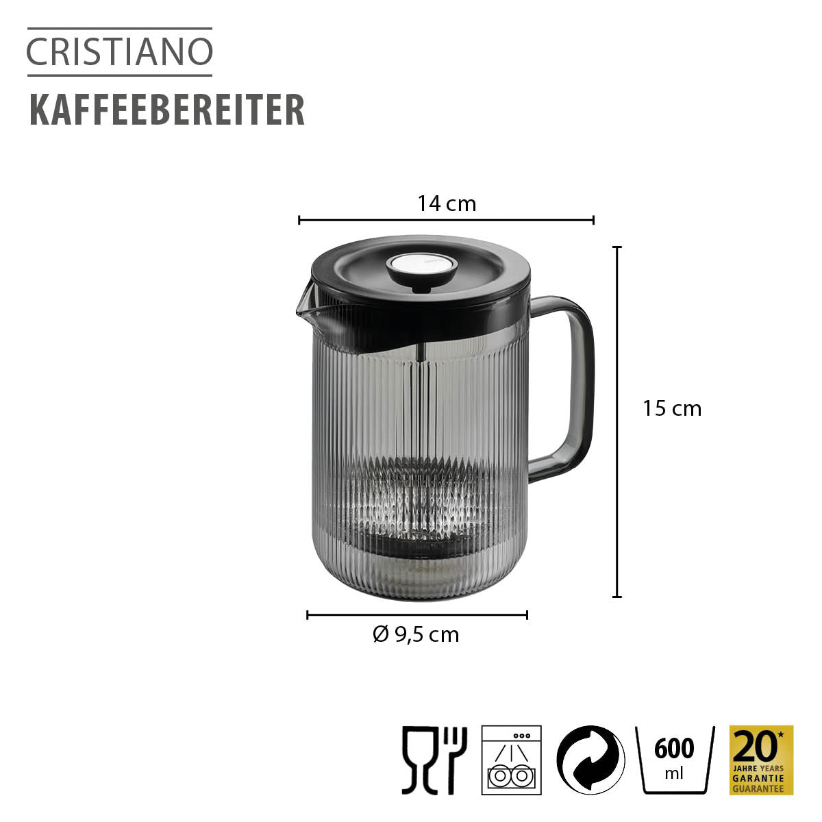 GEFU CRISTIANO nospiežamā kafijas kanna, 600 ml