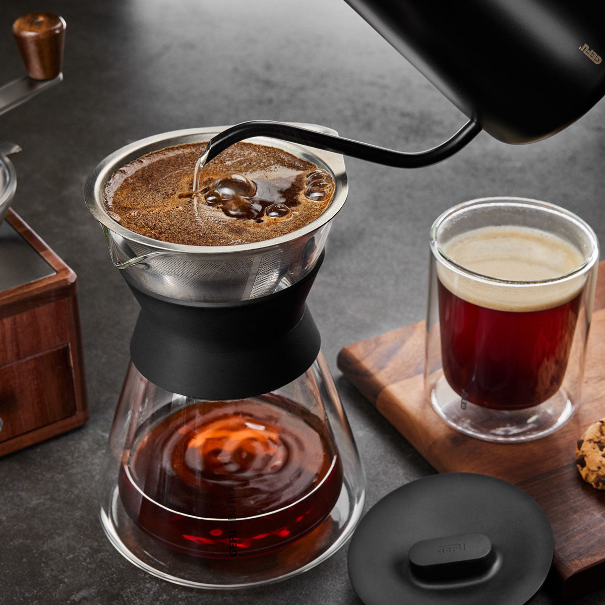 Dubultsienu stikla karafe kafijas uzliešanai Pour Over GEFU BUTIO THERMO 500 ml
