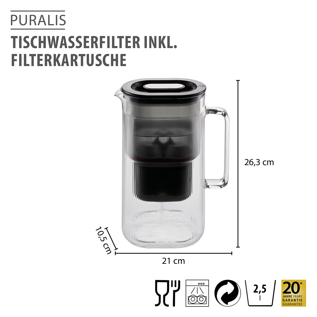GEFU PURALIS galda ūdens filtrs ar kasetni, 2,5 l