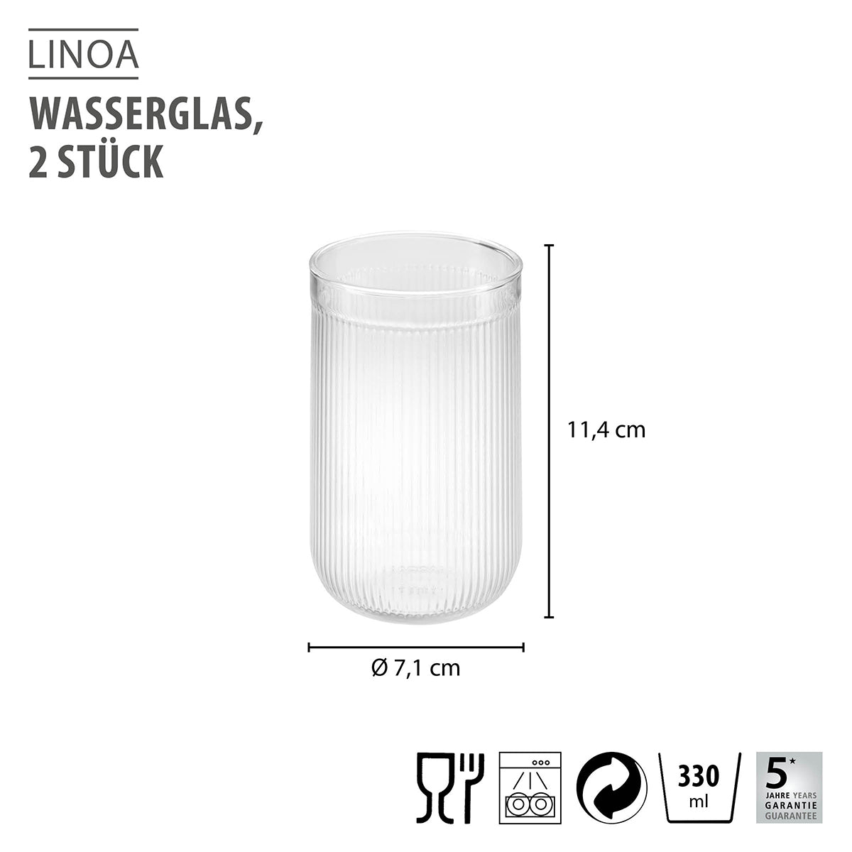 GEFU LINOA ūdens glāze, rievota, 330 ml, 2gab.