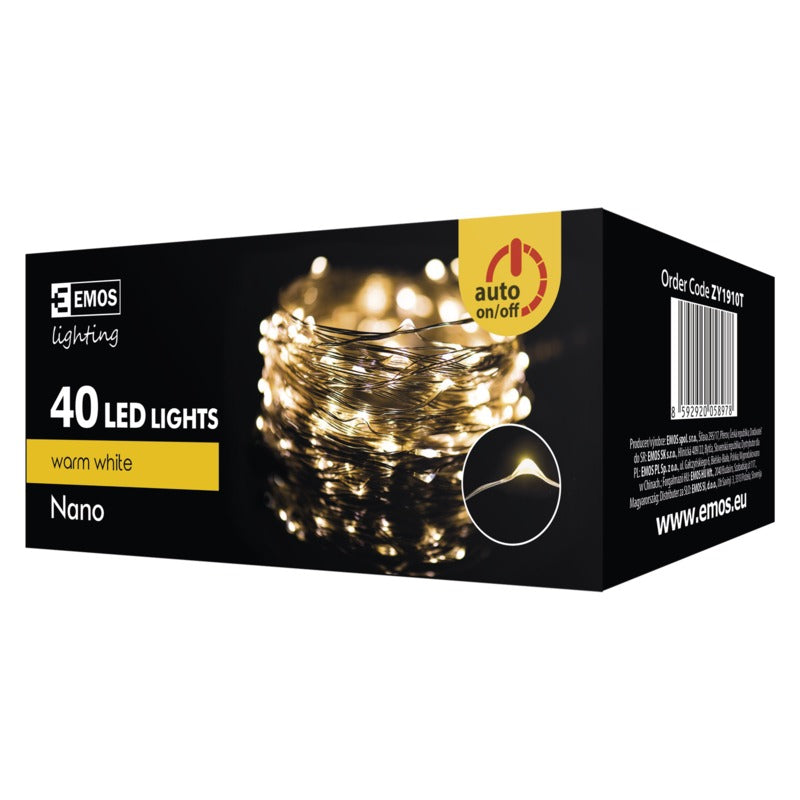 LED virtene EMOS 40LED 2.4W sudraba nano stieplīte WW IP44 4m ZY1910T