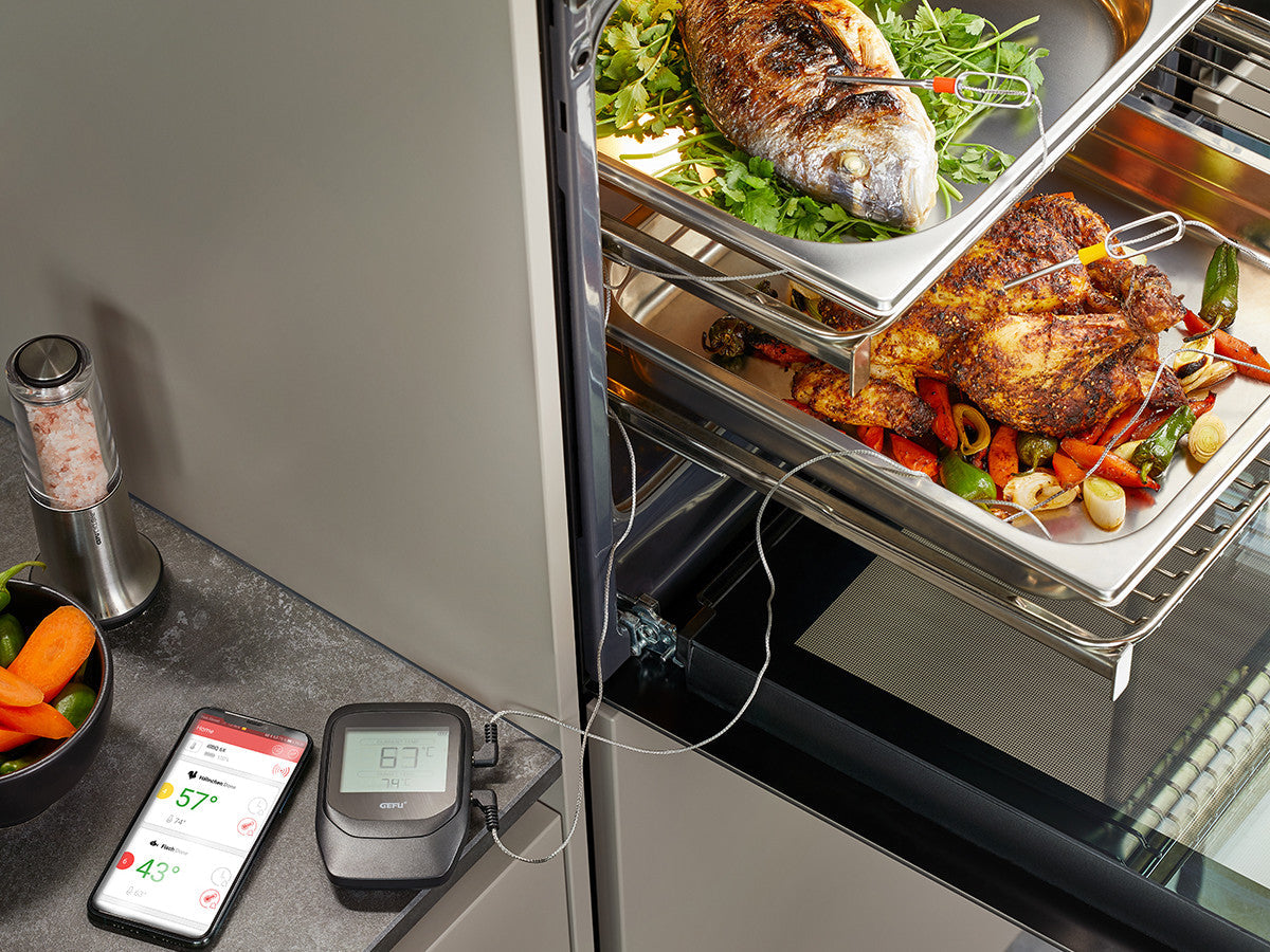 Zonde viedajam 6 kanālu grila termometram GEFU CONTROL+ BBQ gaļai, zivīm, kūpināšanai