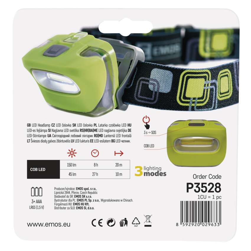 LED galvas lukturis EMOS COB 140lm, 3xAAA