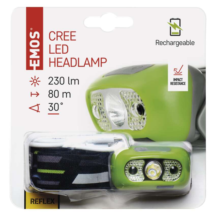 LED CREE galvas lukturis ar sensoru EMOS 230lm, uzlādējams