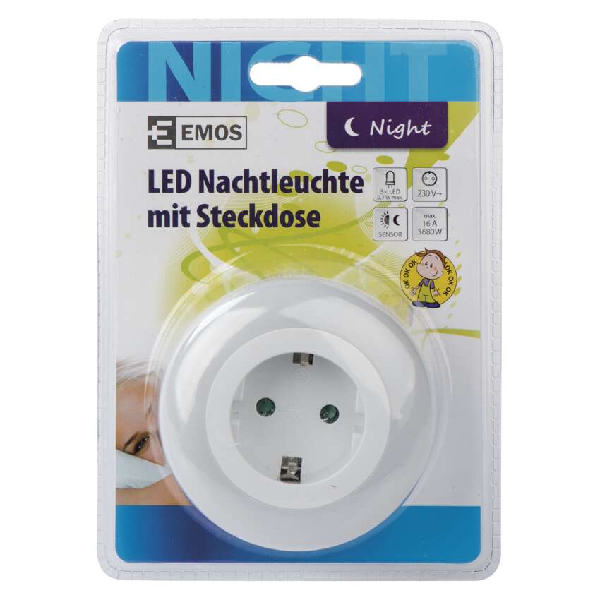 Nakts lampa 3xLED 0.7W ar foto sensoru un rozeti ar zemējumu EMOS