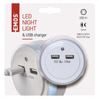 Naktslampa LED 0.3W ar fotosensoru 230V +2 USB pieslēgvietas EMOS