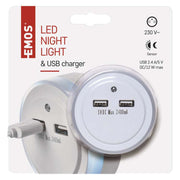 Naktslampa LED 0.3W ar fotosensoru 230V +2 USB pieslēgvietas EMOS