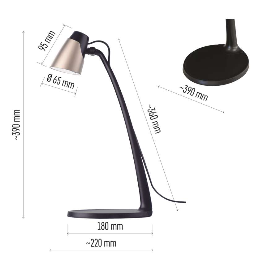 LED Galda lampa EMOS Glory 4.5W 300lm 4000K melna/šampanieša
