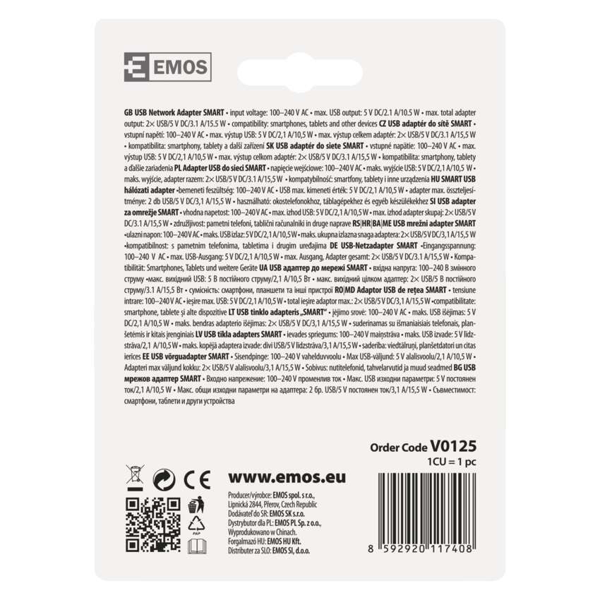 Universāls USB lādētājs SMART 3.1A EMOS