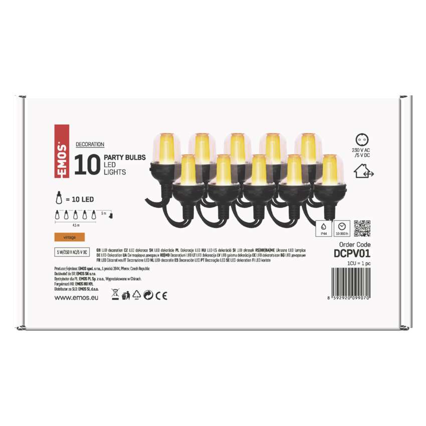 Gaismas virtene 4.5m Party 10LED 5W IP44 EMOS Vintage