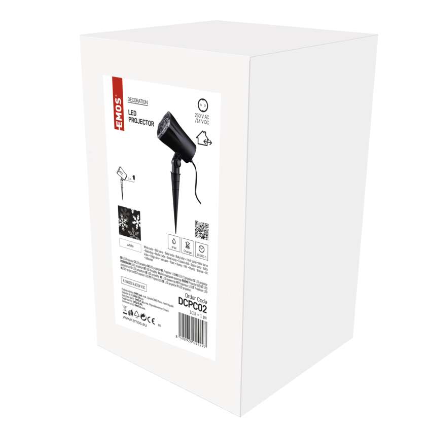 LED dekoratīvs projektors – sniegpārslas, lietošanai ārā un iekštelpās, vēsi balts EMOS