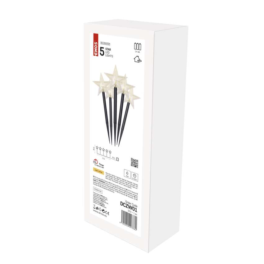 Virtene Ziemassvētku zvaigznes 5LED WW IP44 1.2m ar taimeri EMOS (2xAA)