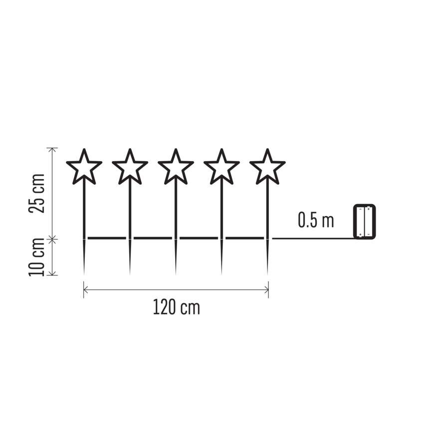 Virtene Ziemassvētku zvaigznes 5LED WW IP44 1.2m ar taimeri EMOS (2xAA)