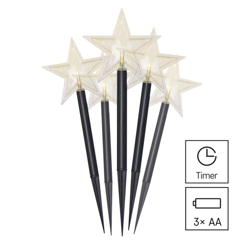 Virtene Ziemassvētku zvaigznes 5LED WW IP44 1.2m ar taimeri EMOS (2xAA)