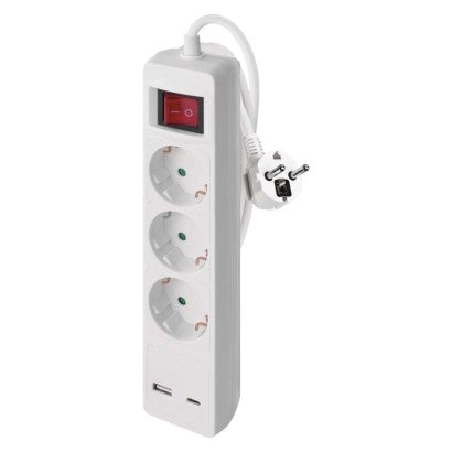 Pagarinātājs 2 m, 3 kontaktligzdas, ar slēdzii, 2×USB, EMOS