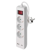Pagarinātājs 2 m, 3 kontaktligzdas, ar slēdzii, 2×USB, EMOS