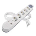 Pagarinātājs 3 m, 5 kontaktligzdas, ar slēdzi, 2×USB, EMOS