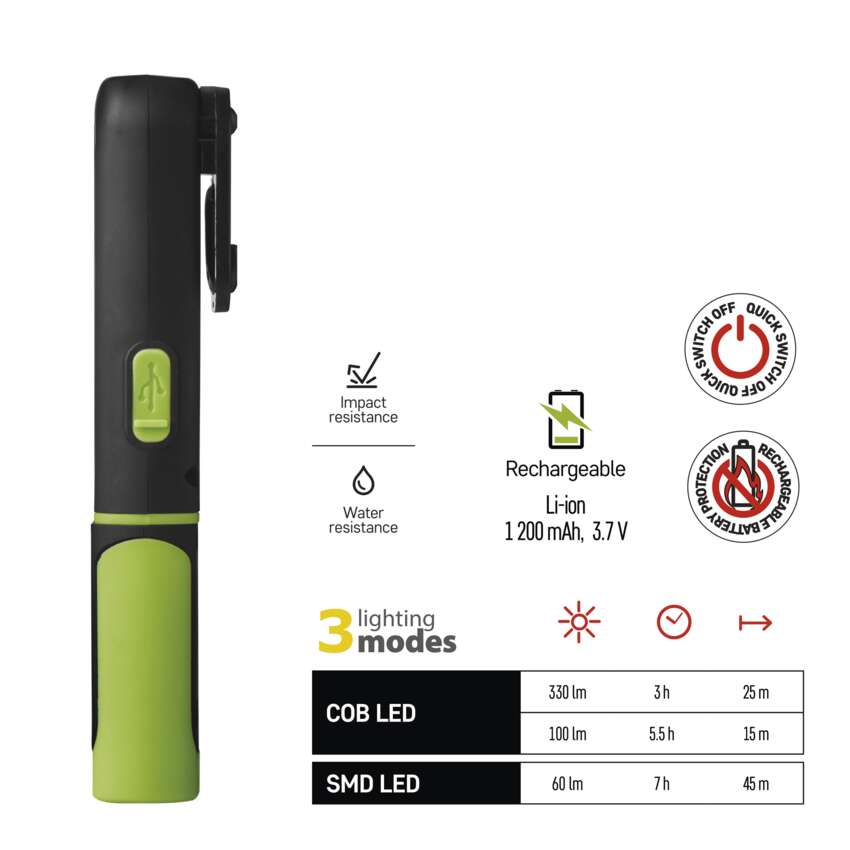LED lukturis uzlādējams COB+SMD, 330lm, ar magnētu EMOS
