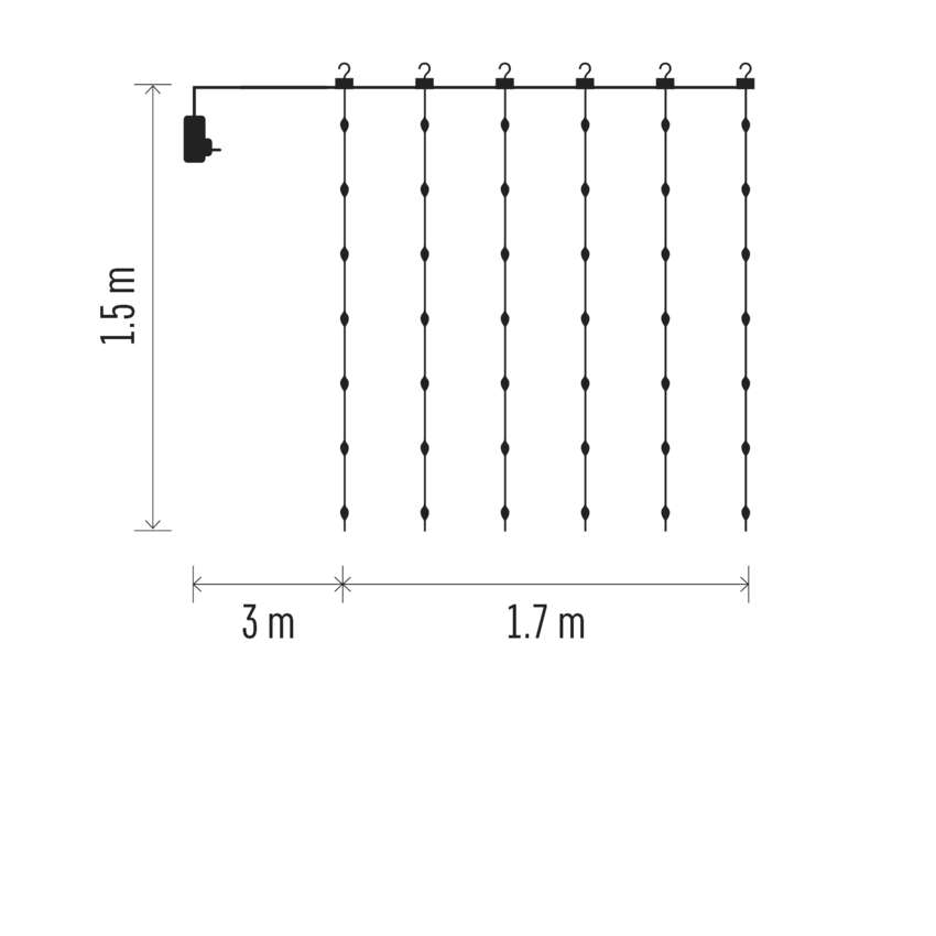 Gaismiņu virtene nano aizkars 180LED 1.7x1.5m EMOS, silti balta, āram un iekštelpām