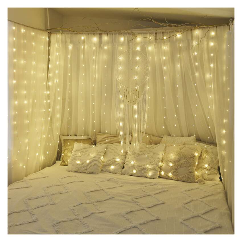 Gaismiņu virtene nano aizkars 180LED 1.7x1.5m EMOS, silti balta, āram un iekštelpām