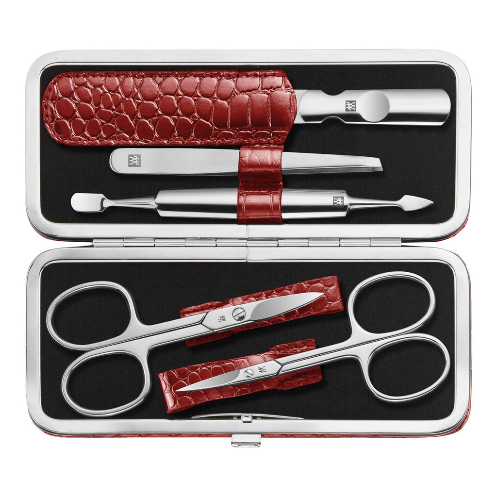 ZWILLING Classic manikīra un pedikīra komplekts, 5 piederumi, sarkans ādas futrālis