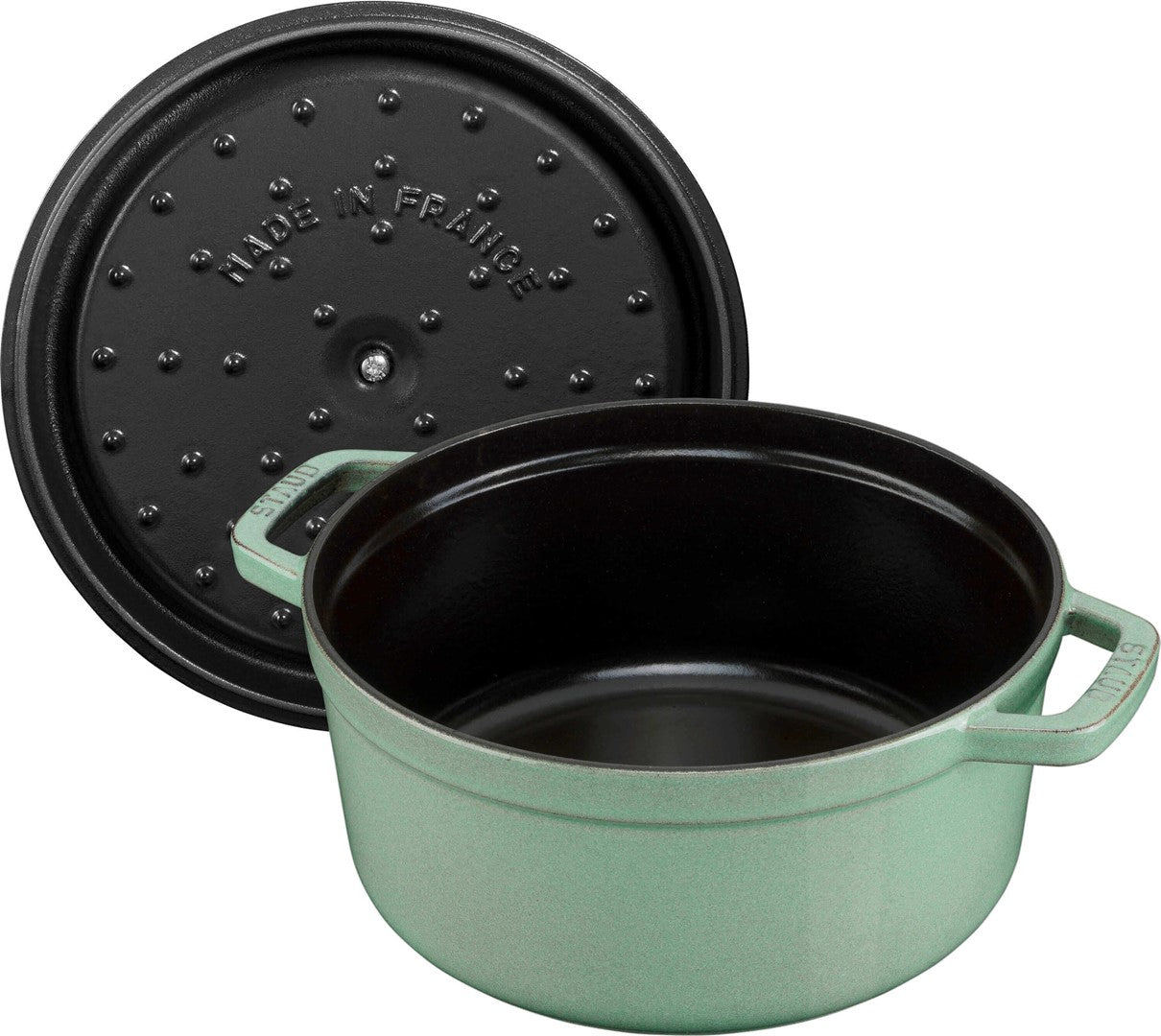 Emaljēts čuguna katls ar vāku Staub 24cm 3,7L Cocotte, salvijas zaļš