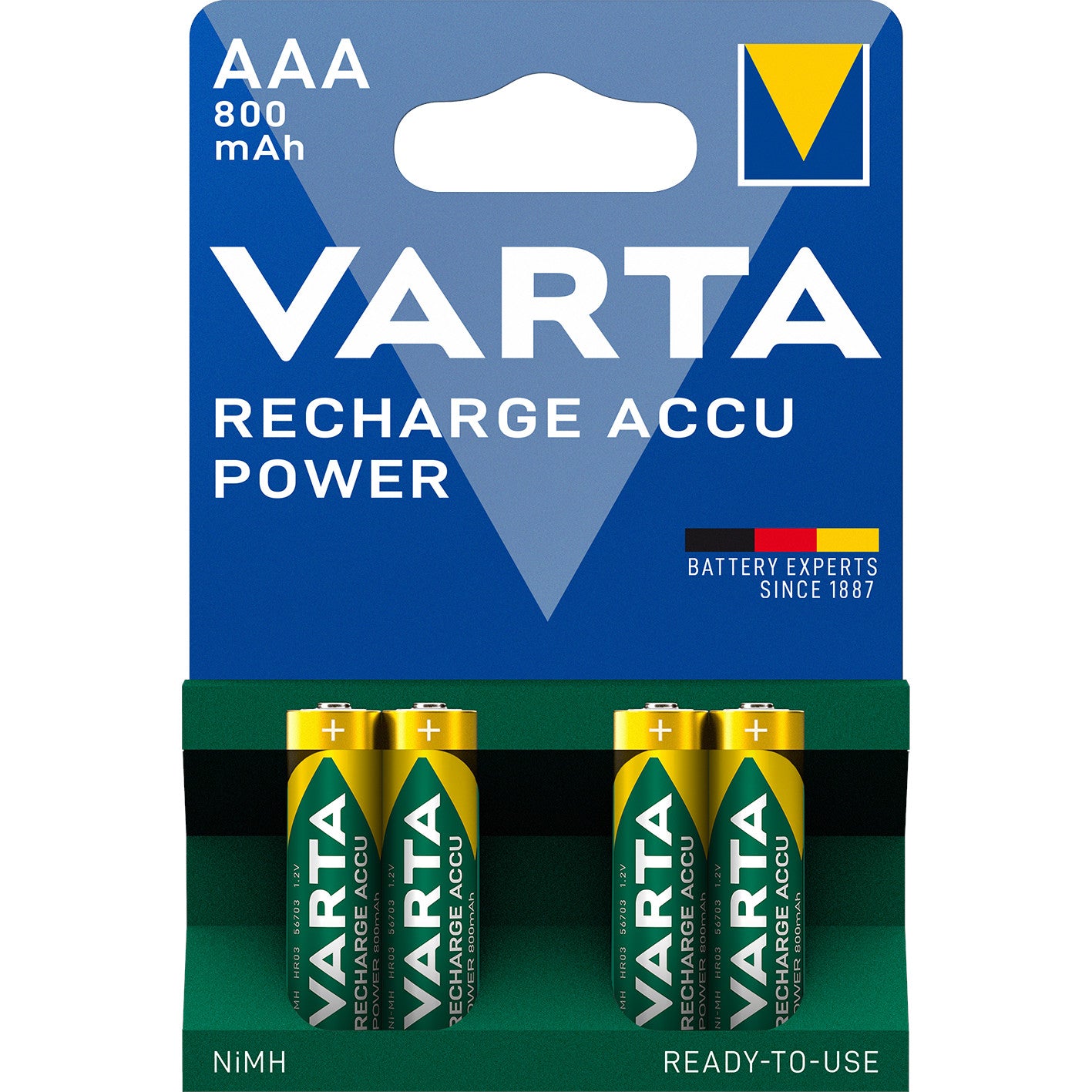 Baterijas lādējamas AAA VARTA Recharge Accu Power 800mAh, 4gab.