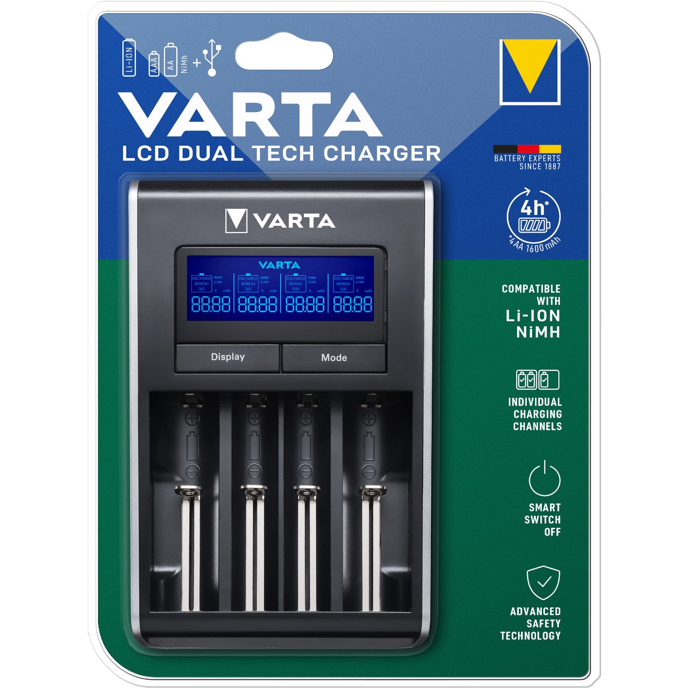 Bateriju (Accu) lādētājs ar displeju VARTA LCD Dual Tech Li-ion/NiMH