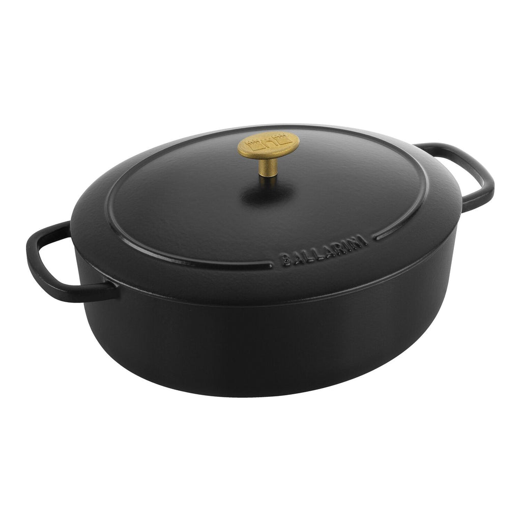 Čuguna sautējamais katls ar vāku 2.20L Ballarini BELLAMONTE melns, ovāls