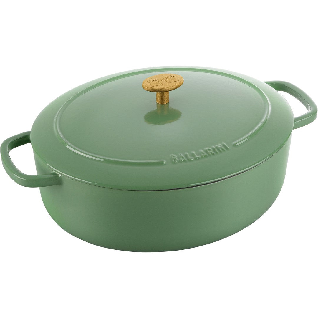 Čuguna sautējamais katls ar vāku Ballarini BELLAMONTE 4.5l zaļš, ovāls