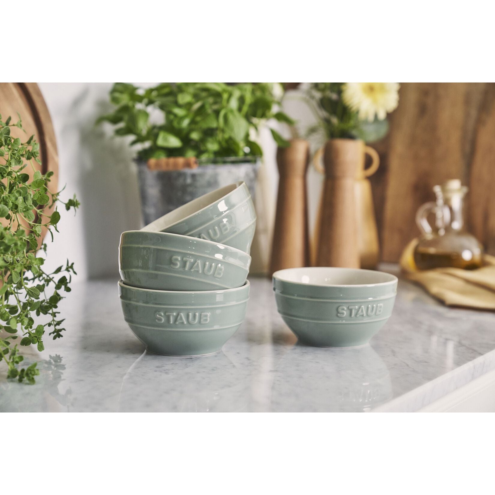 Keramikas bļodiņas STAUB Ceramique 12cm, 4gab. eikaliptu zaļas