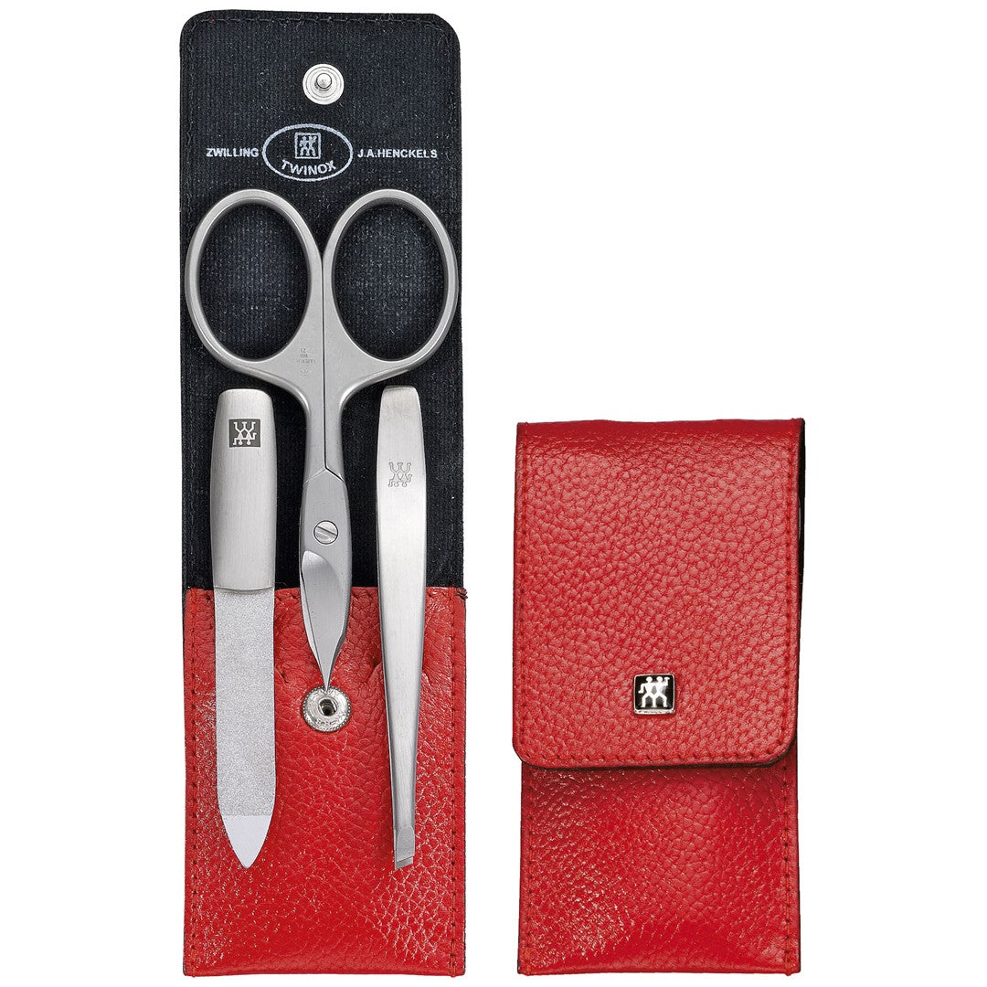 ZWILLING TWINOX Zestaw do manicure - czerwone skórzane etui, 3 elementy
