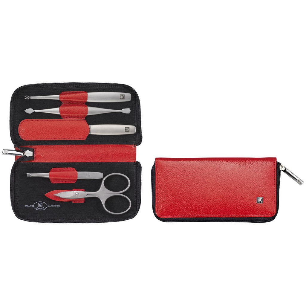 ZWILLING Premium manikīra un pedikīra komplekts 5 gab., sarkanā ādas maciņā