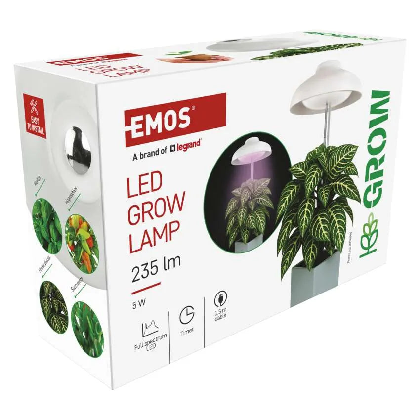 LED plant grow light with timer, full spectrum, 15 diodes, 5W 235lm EMOS