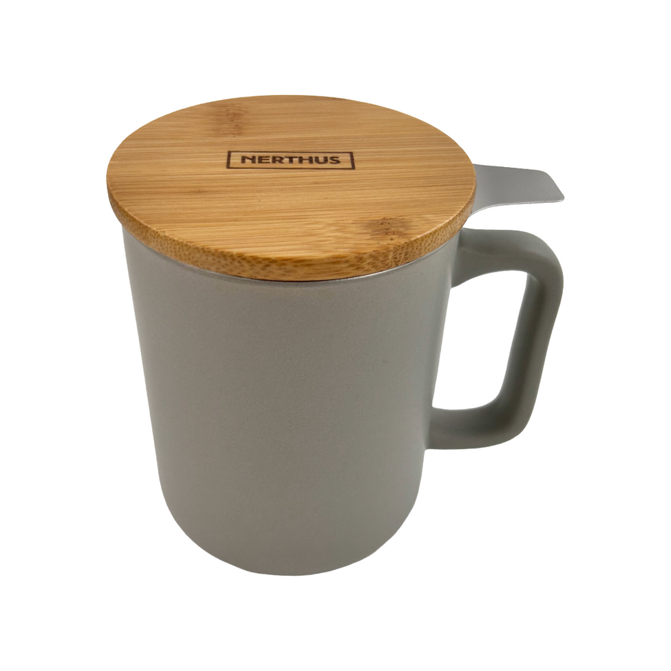 Nerthus porcelāna krūze ar nerūsējošā tērauda tējas sietīņu, 375 ml, pelēka