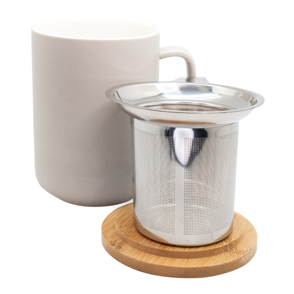Nerthus porcelāna krūze ar nerūsējošā tērauda tējas sietīņu, 375 ml, pelēka