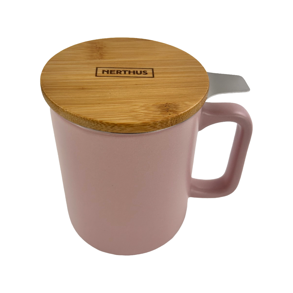 Nerthus porcelāna krūze ar nerūsējošā tērauda tējas sietīņu, 375 ml, rozā