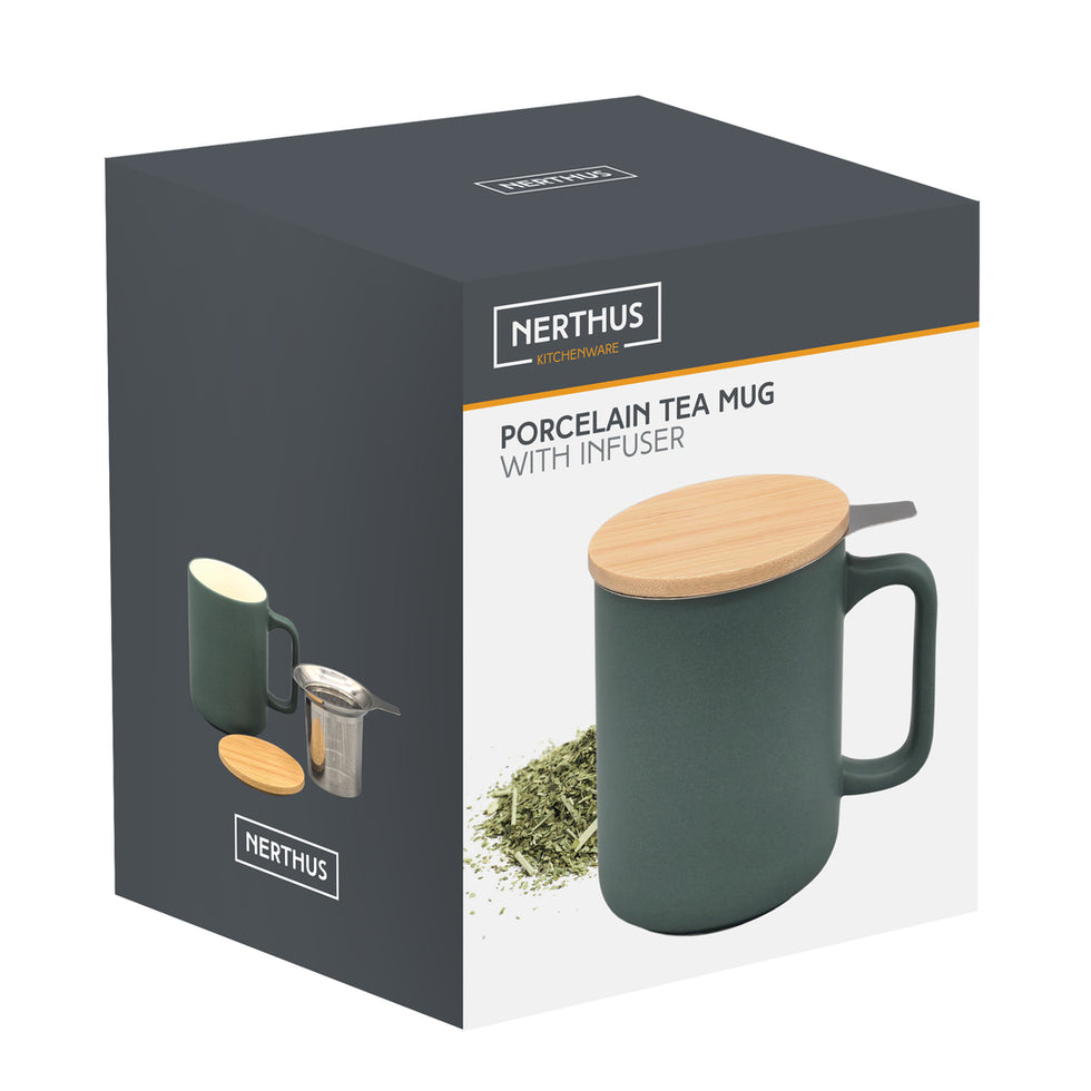 Nerthus porcelāna krūze ar nerūsējošā tērauda tējas sietīņu, 375 ml, zaļa