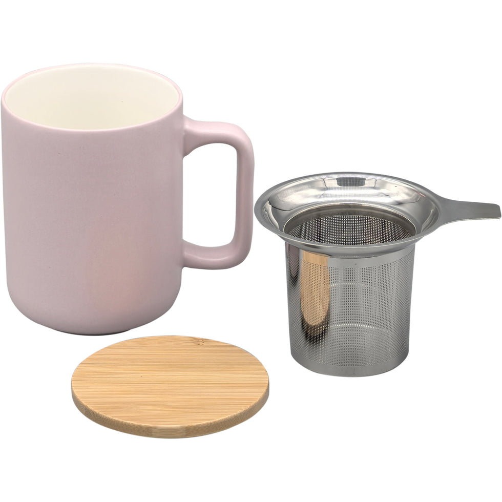 Nerthus porcelāna krūze ar nerūsējošā tērauda tējas sietīņu, 375 ml, rozā