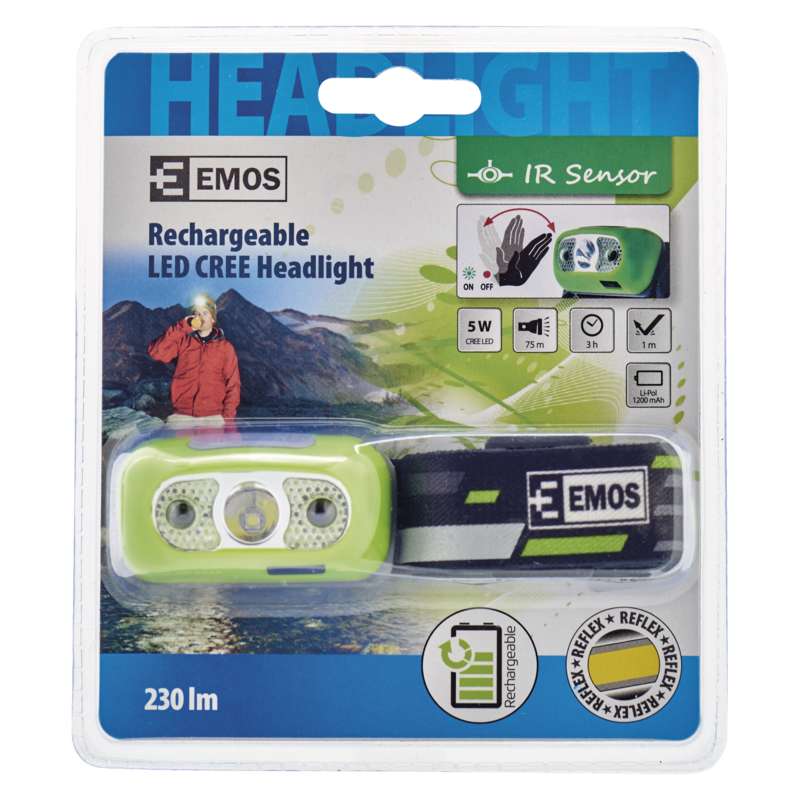 LED CREE galvas lukturis ar sensoru EMOS 230lm, uzlādējams