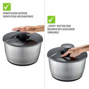 Salātu žāvētājs ar metāla bļodu GEFU Push It,  5l