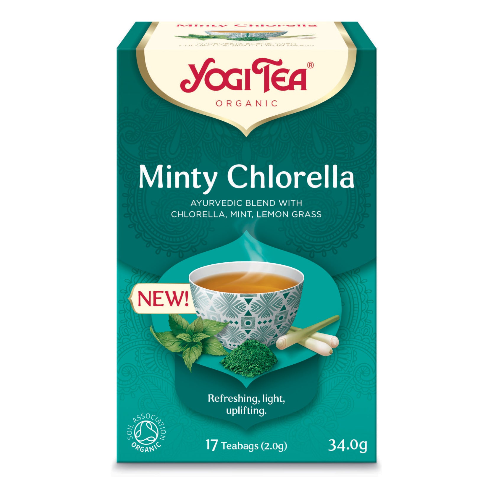 BIO ajūrvēdas tēja ar hlorellu un piparmētrām Yogi Tea Minty Chlorella