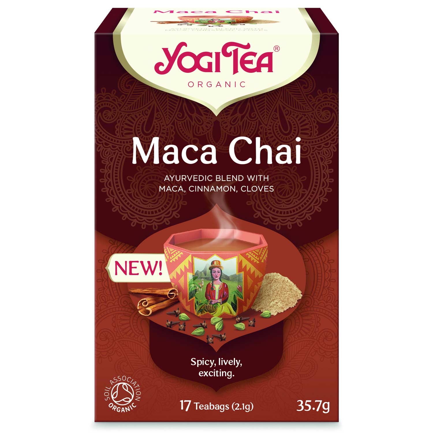 BIO Makas tēja Yogi Tea Maca Chai ar maku, kanēli un krustnagliņām