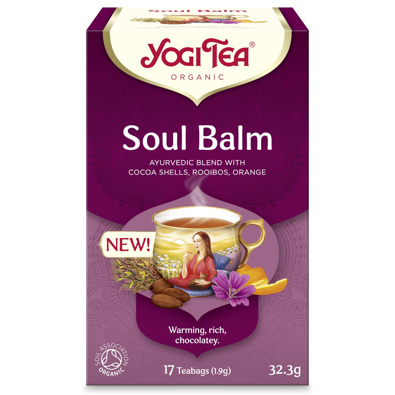 BIO tēja balzāms dvēselei Yogi Tea Soul Balm ar kakao, roibušu un apelsīnu