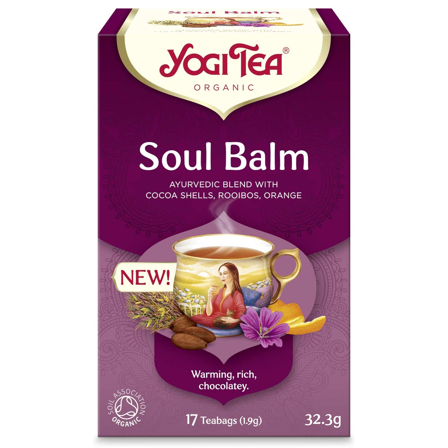 BIO tēja balzāms dvēselei Yogi Tea Soul Balm ar kakao, roibušu un apelsīnu