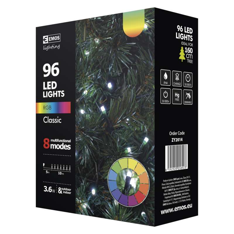 LED virtene EMOS 96LED 3.6W RGB 8MODES IP44 10m ZY2014