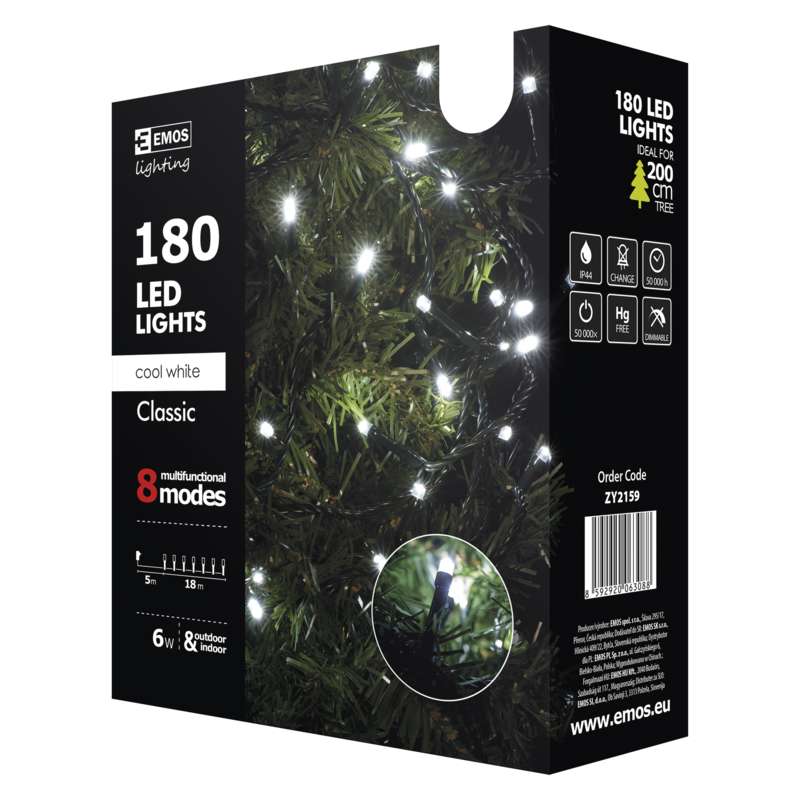LED virtene EMOS 180LED 6W balta CW 8MODES IP44 18m ZY2159