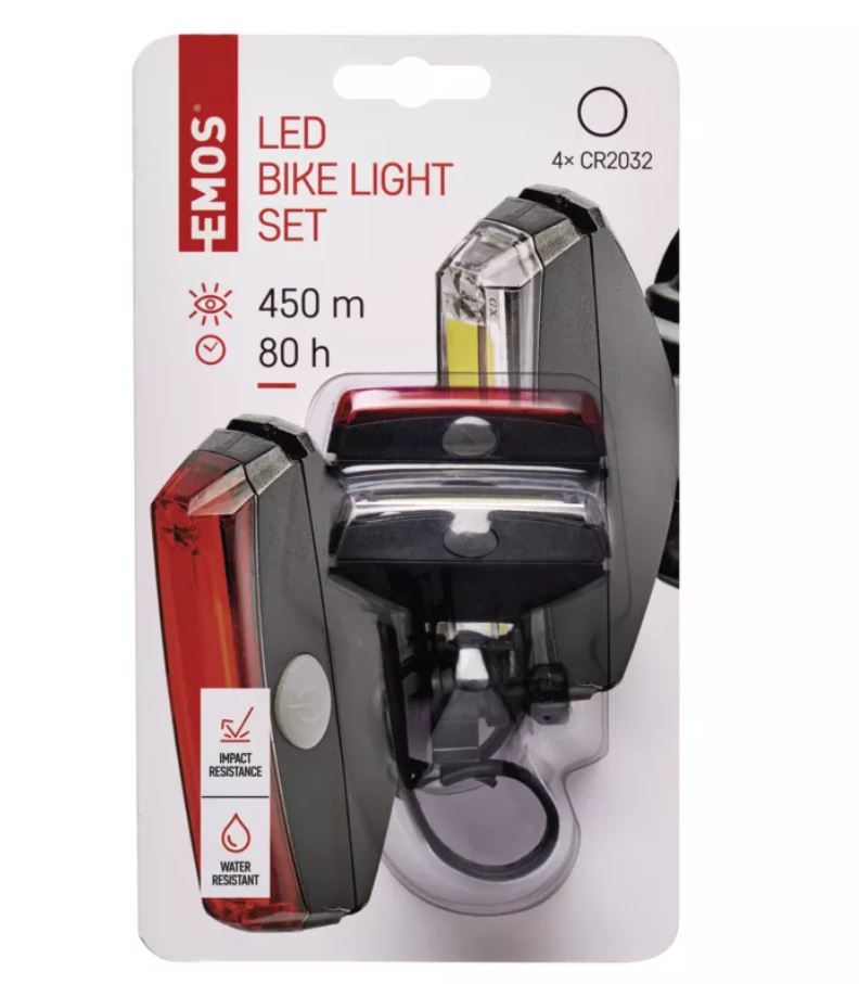 LED velo priekšējais lukturis + aizmugurējais lukturis EMOS P3922, 22 lm, 2x CR2032