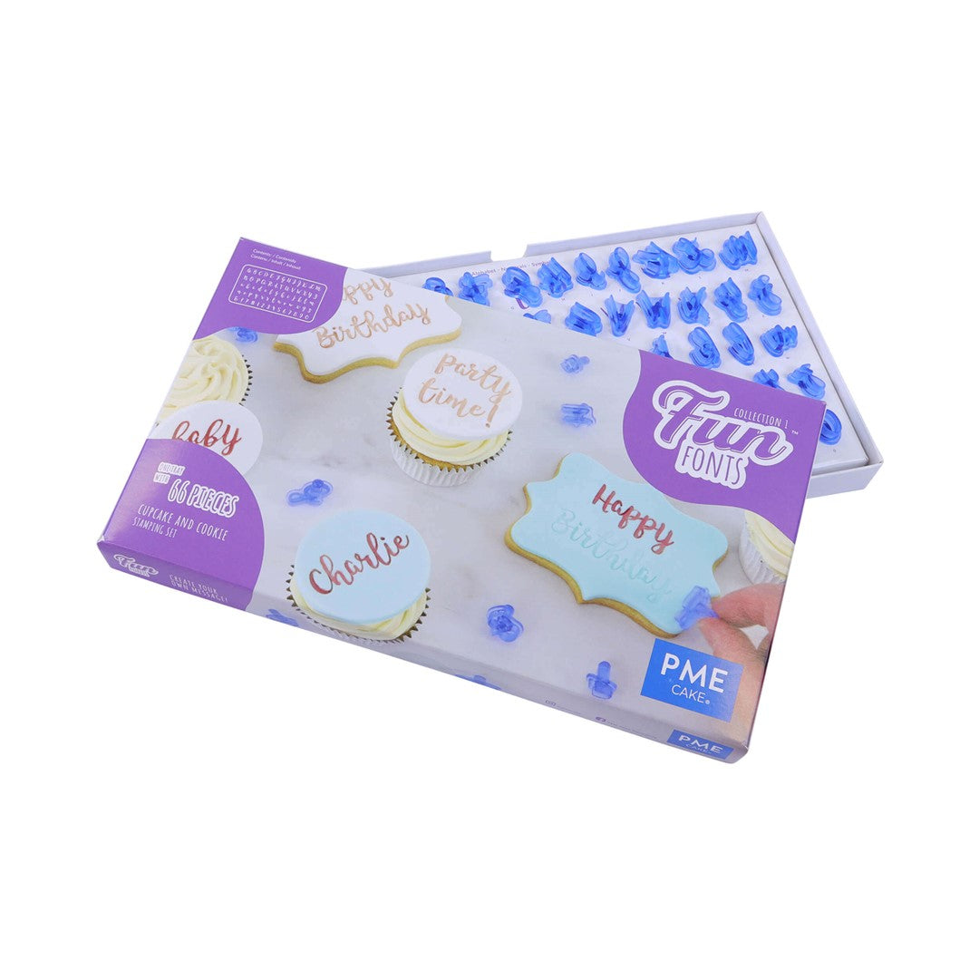 Burtu un ciparu zīmogu komplekts PME Cake Fun Fonts, keksiem un cepumiem