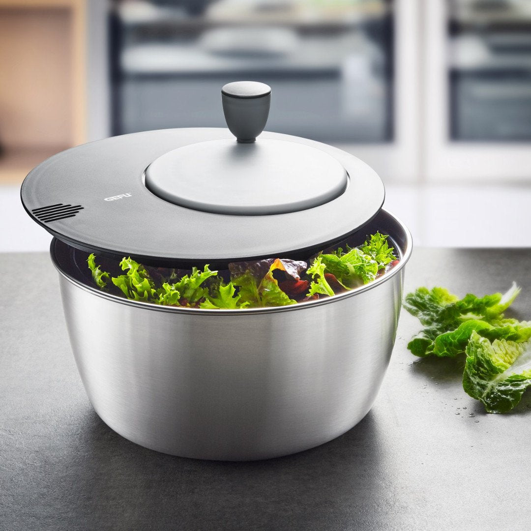 Salātu žāvētājs ar tērauda bļodu GEFU ROTARE, Ø 24cm, 3.0l